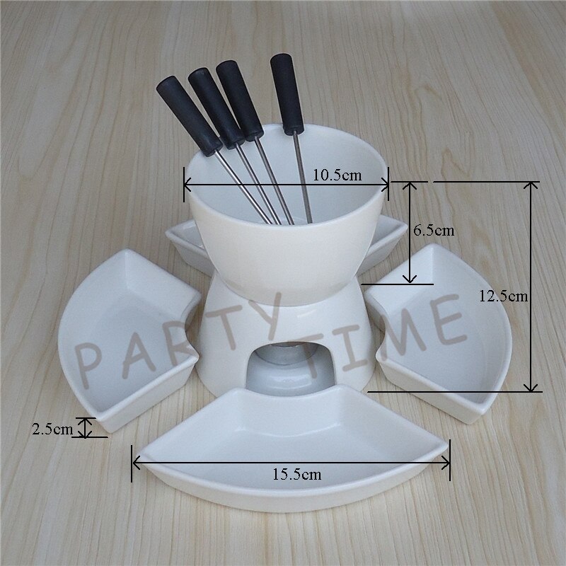 Ceramic fondue serving set for cheese chocolate icecream