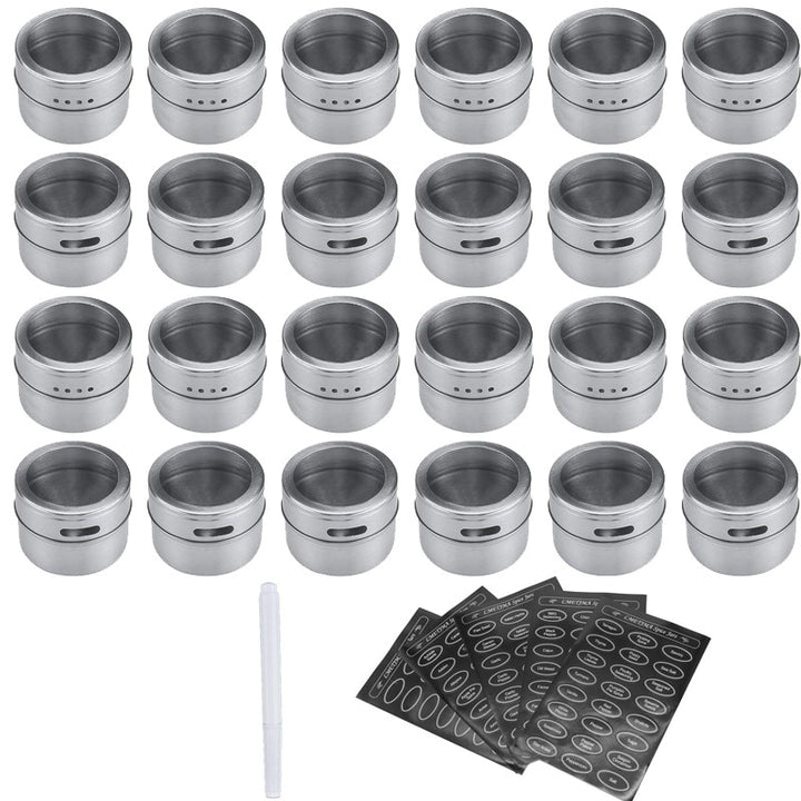 Magnetic spice jars set with spice labels and chalkboard pen stainless steel