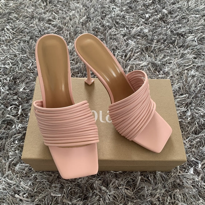 Women square toe mules thin high heels sandals Apparel & Accessories > Shoes