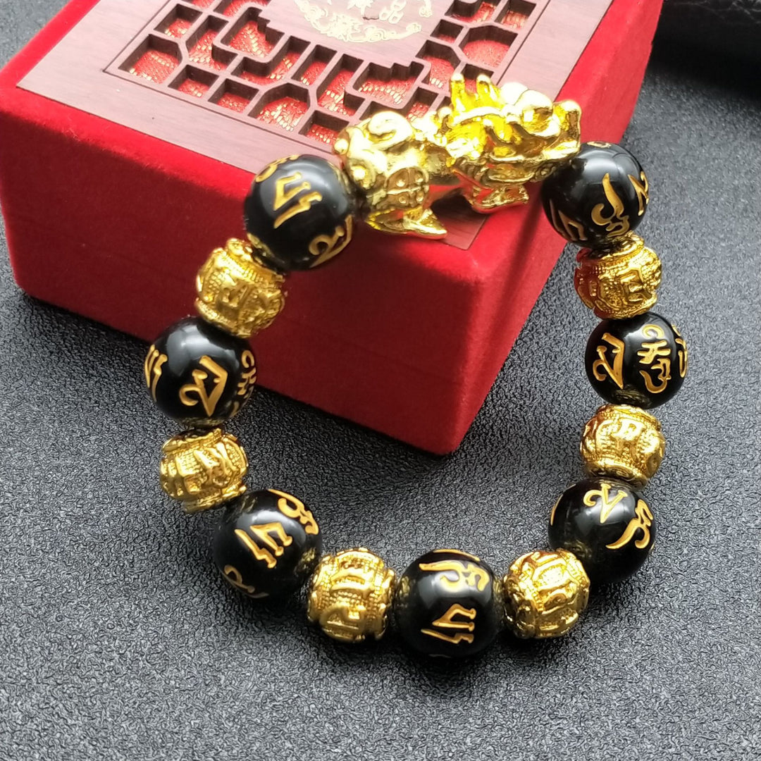 Obsidian wealth bracelet elastic beaded feng shui bracelet amulet