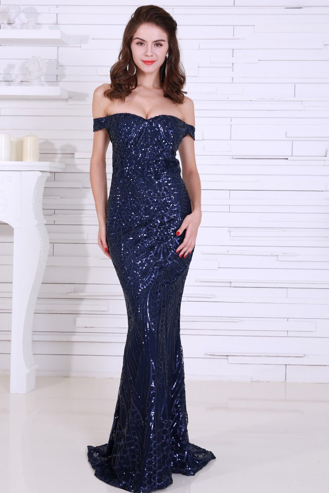 Navy Blue Sequin Gown