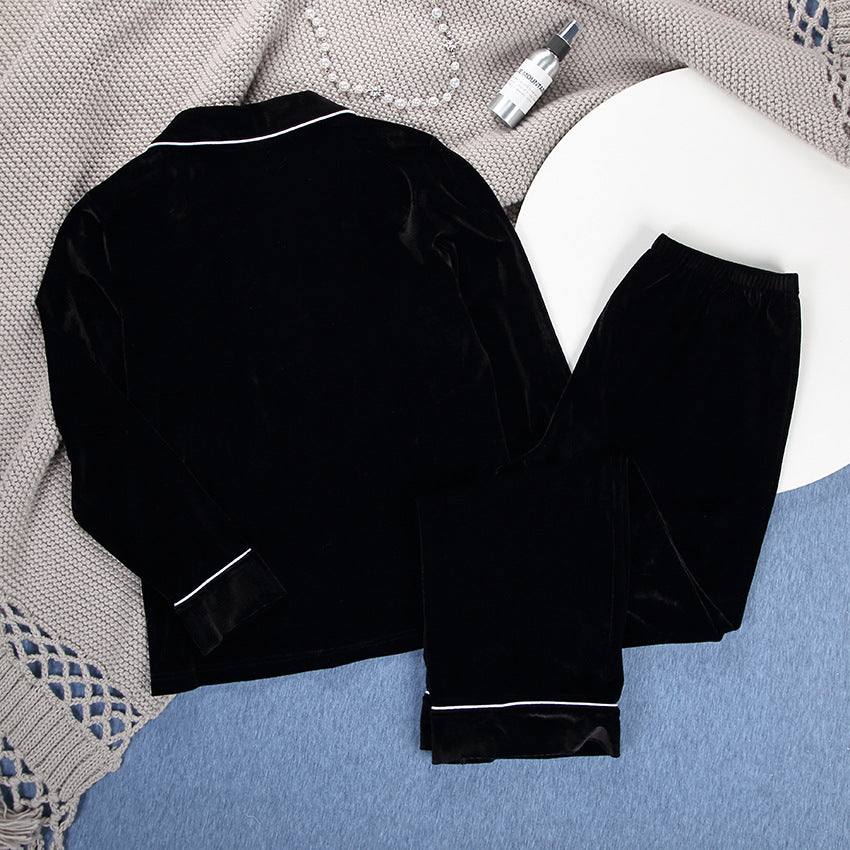 Winter velvet pajamas womens 2 pc set thick long sleeve sleepwear warm black