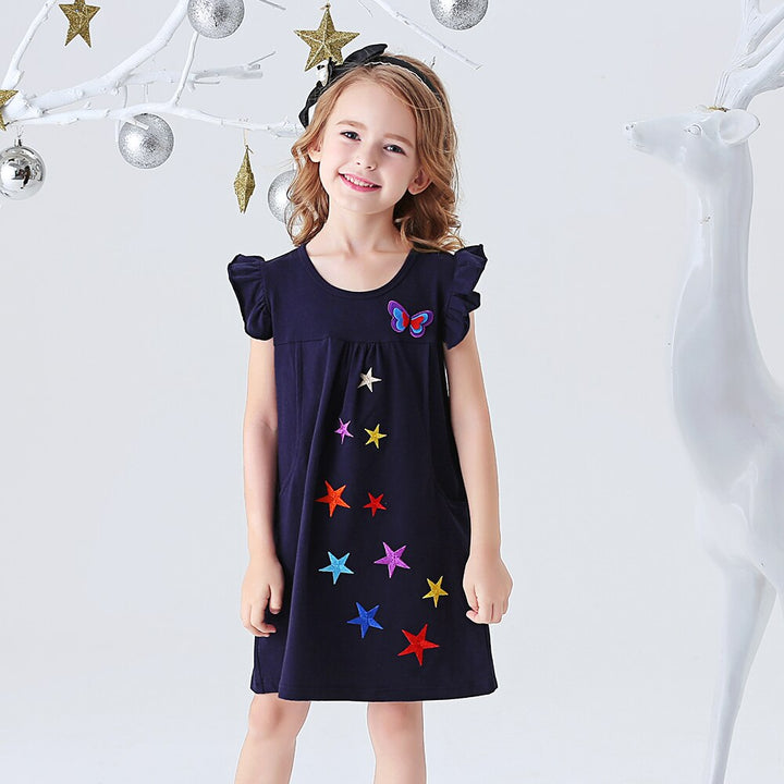 DXTON 2022 Girls Clothes New Summer Girls Dresses Flying Sleeve Princess Dress Sequin Heart Girls Vestidos Casual Children Dress