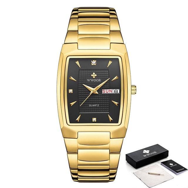 New square mens luxury stainless steel gold plated quartz wrist watches