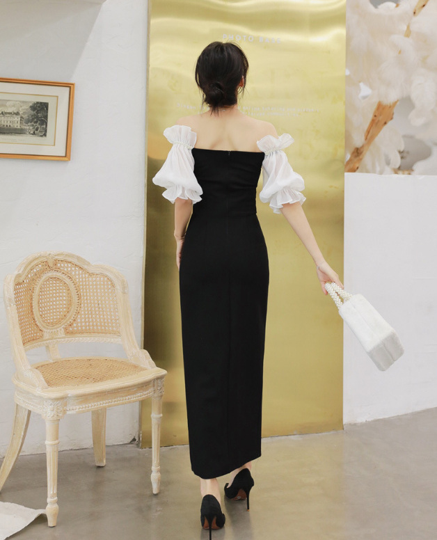 Elegant gown dress womens backless lantern sleeve