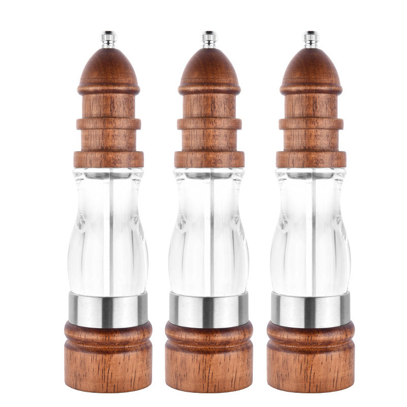 Wooden salt and pepper set adjustable coarseness ceramic grinder