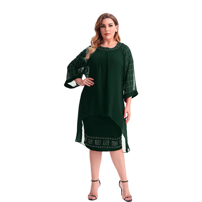 New arrivals chiffon beaded kaftan dress plus size capelet suit