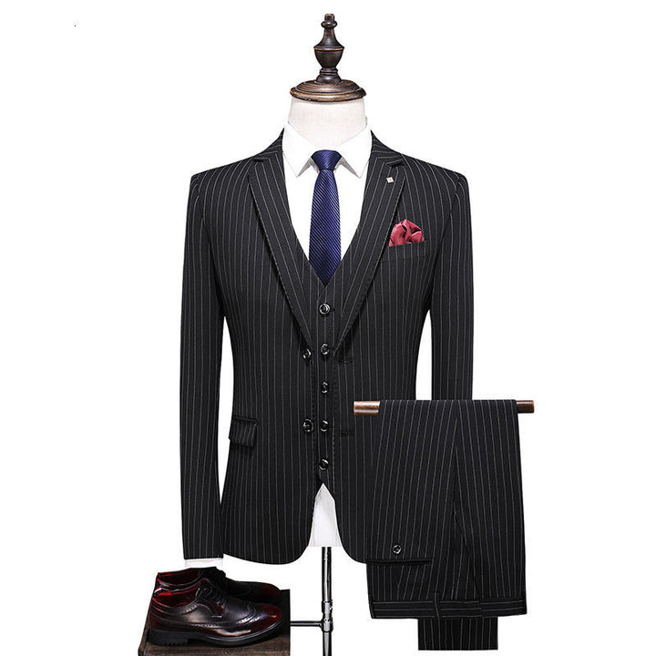 Top Grade Men's Western Stripe Suit Long Futures Two Button Fashion 3 Piece Suit Men Bridegroom Suit Coat