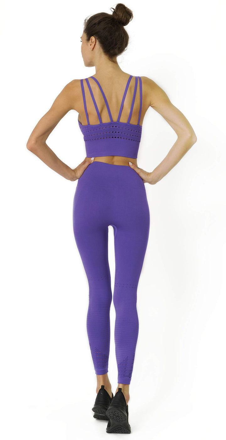 Mesh Seamless Legging With Ribbing Detail - Purple