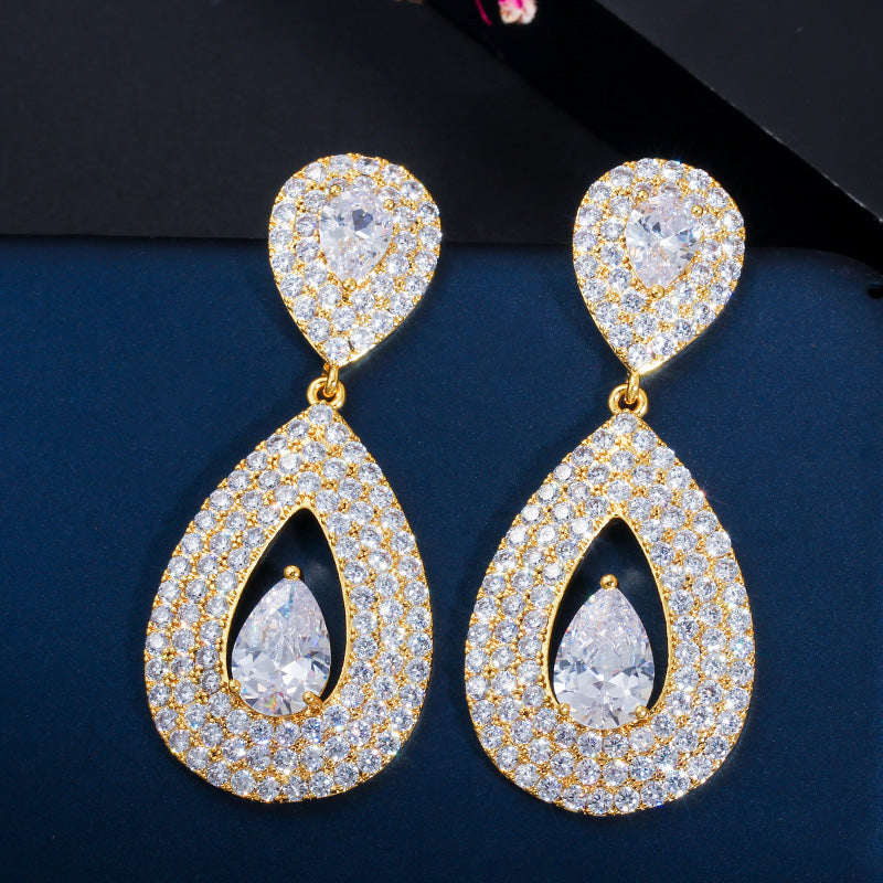 Zirconia stone 585 gold filled  dangle drop pendant earrings jewelry