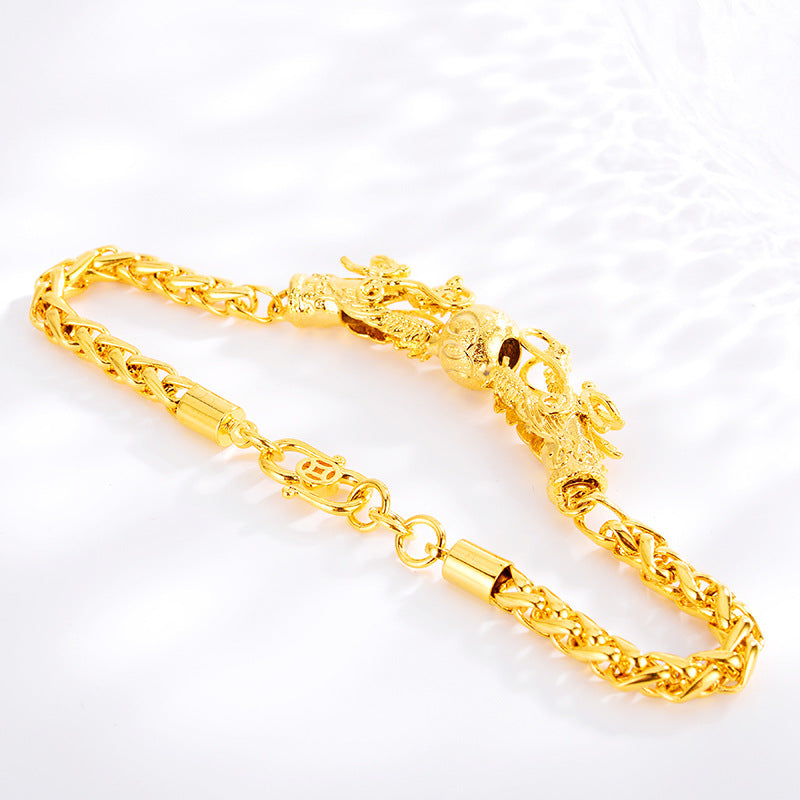 For Women Wedding Jewelry Non-Fading Bead Chain Bracelet Dragon Ornament Gift Delicate Double Chinese Gold Plated Men's Bracelet