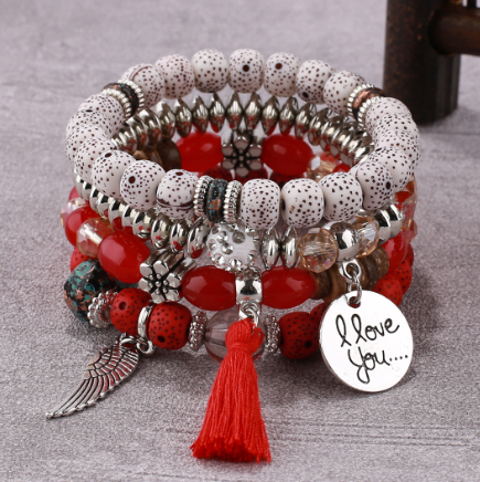 Bohemian multi layer beaded women bracelet trendy bodhi tassel