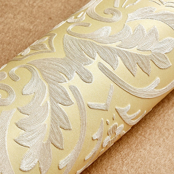 Luxury 3D Embossed Damascus Non-Woven Wallpaper Roll European Style Bedroom Living Room TV Background Wallpaper Gold Home Decor