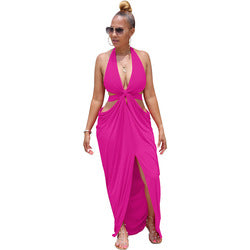 Deep cut backless split party wear women maxi slip dress summer clothing