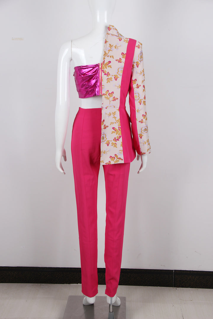 New arrival blazer and pants 2 piece floralr set for women wear