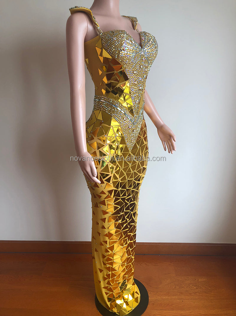 Women clothing bling sequin maxi formal evening dress low cut bodycon