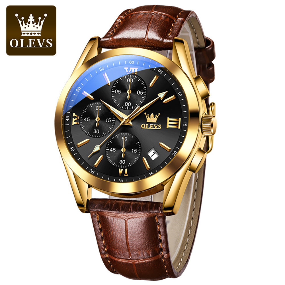 Blu ray glass three eye belt quartz mens watch