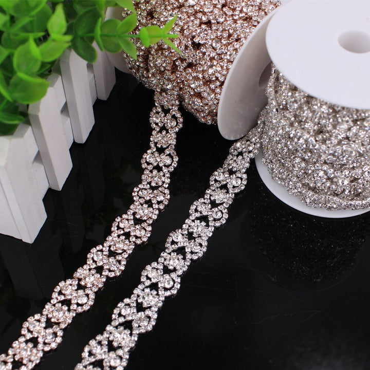 Fancy Rose Gold Fashion Crystal Rhinestone Cup Chain Trimming Bridal Dress Decoration for Wedding Dresses Garment Applique Trim