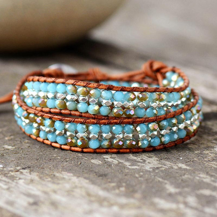 Crystal Rhinestone bling layered leather wrap bracelet