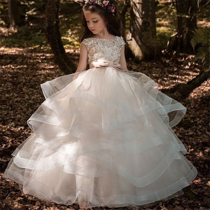 Flower Girl Dresses Tulle 2020 Beading Appliqued Pageant Dresses for Girls First Communion Dresses Kids Prom Dresses