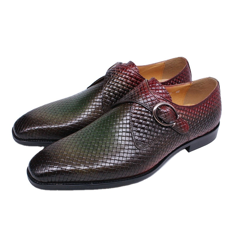 Monk Strap Leather Shoes Green Slip on Men Official Big Size Formal Dress Shoes