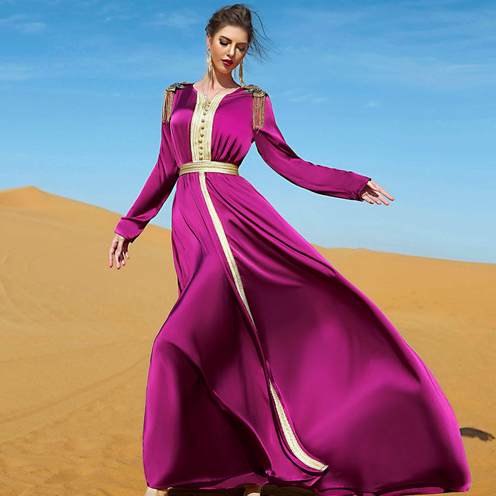 Classical Design Maxi Royal Shoulder Knot Abaya Dress Tasseels