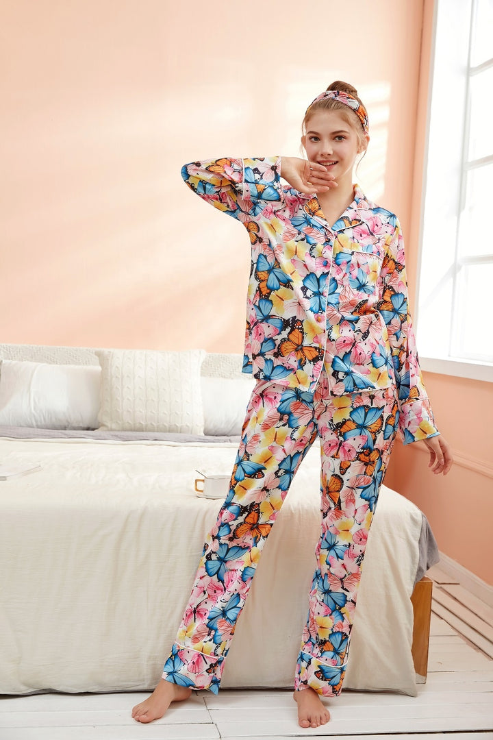 202021 Cute Pajamas Set Ladies Headband Summer Silk Pajamas Set Girls Sleepwear Pajamas Girls Sleepwear