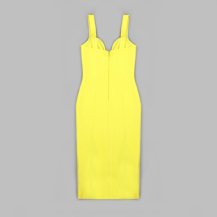 High end women clothing yellow fashion design v neck dress split