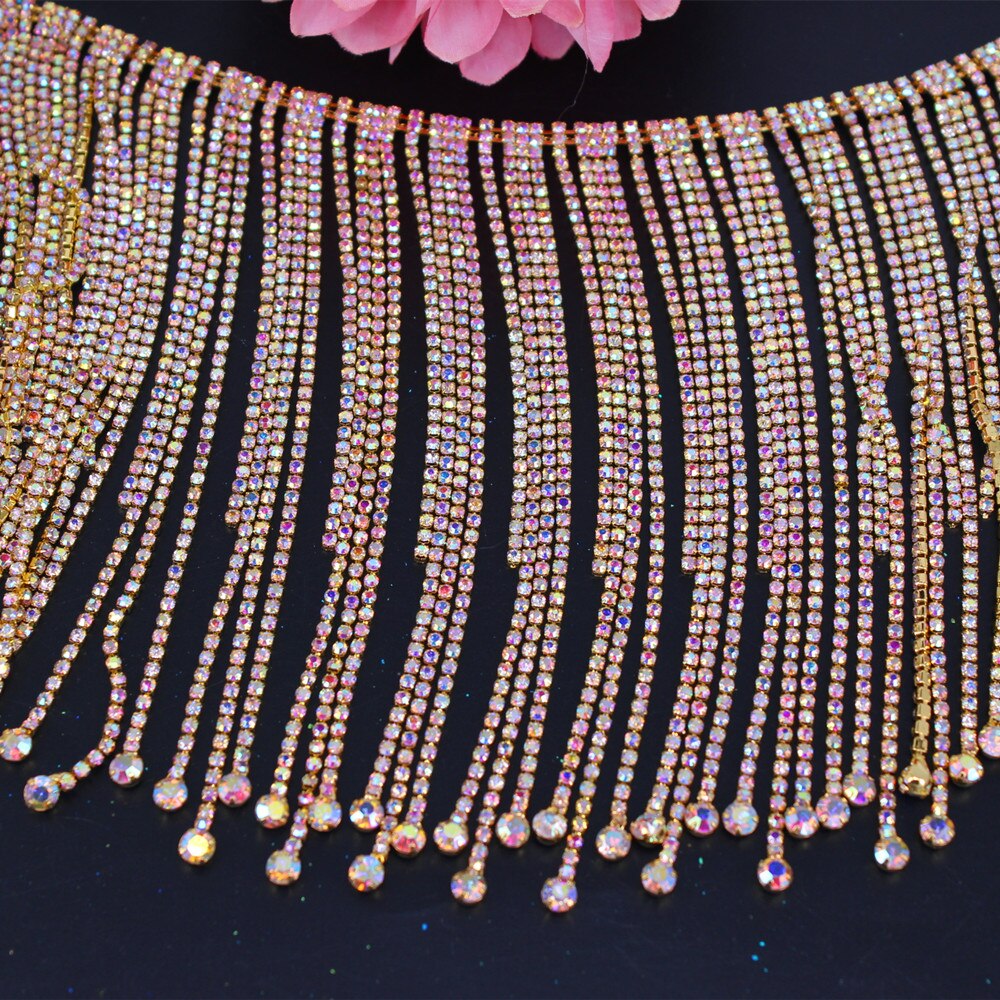 Fancy Rose Gold Fashion Crystal Rhinestone Cup Chain Trimming Bridal Dress Decoration for Wedding Dresses Garment Applique Trim