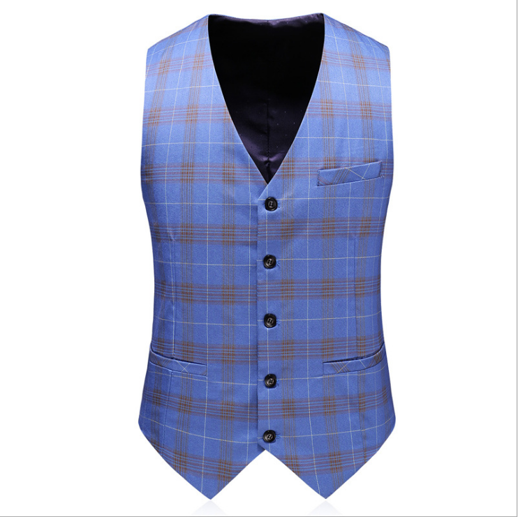 Double Breasted Plaid Suit for Men Light Blue Mens Suits 2021 Slim Fit Masculino Groom Wedding Suit Man