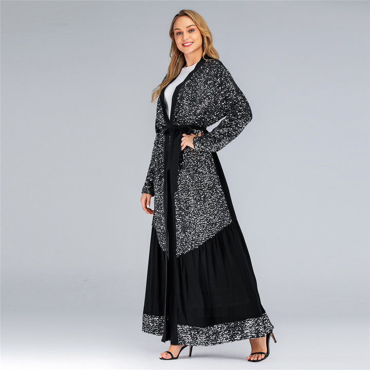 Sequins black kaftan kimono cardigan muslim hijab dress