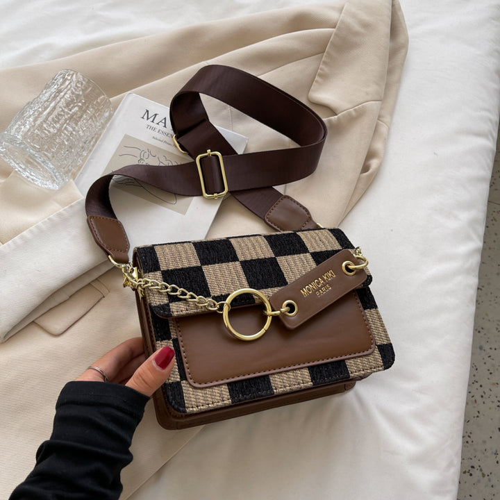 2022 Checkerboard Small Fabric PU Leather Flap Crossbody Bags for Women Fashion Handbags Lady Shoulder Bags