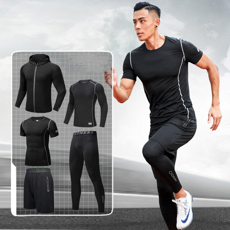 Wholesale Gym Wear Men 5 Pieces Running Compression Tights Jogging Sweat Suits Running Sportswear Sets Gym Clothing Men