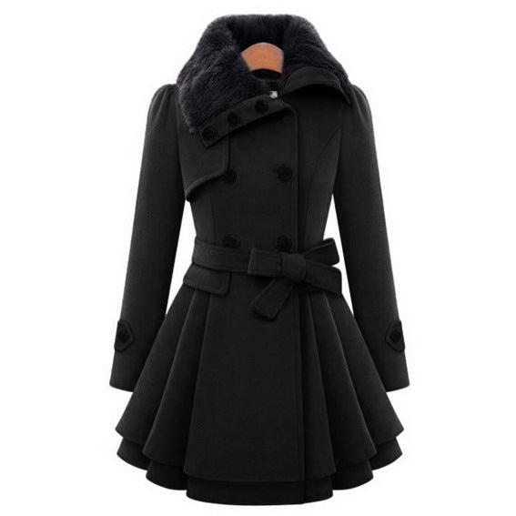 Womens woolen fur coat double slim trench coats plus size warm