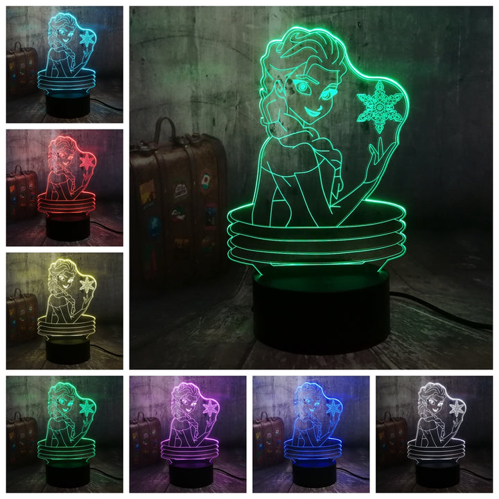 Remote control beautiful queen elsa 3d visual led lamp décor