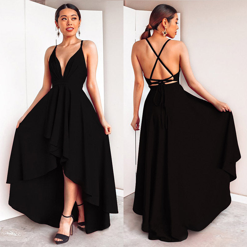 Hot style gown dress sling plus size womens v neck big swing backless party wear