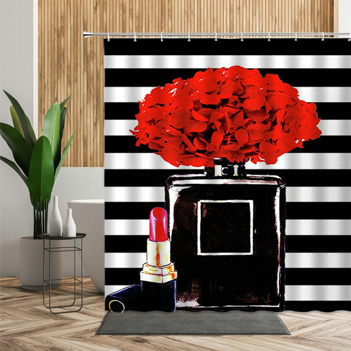 4 pieces bathroom sets with shower curtain and rugs 3d print famous perfume design