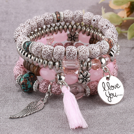 Bohemian multi layer beaded women bracelet trendy bodhi tassel