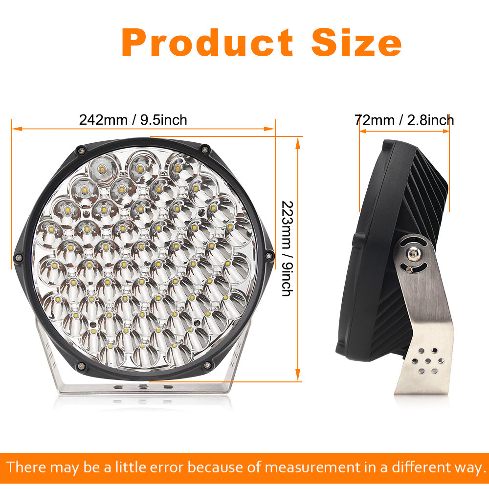 Brightest led work light 9 inch round 260w 185w driving light 4x4 offroad for truck suv atvs