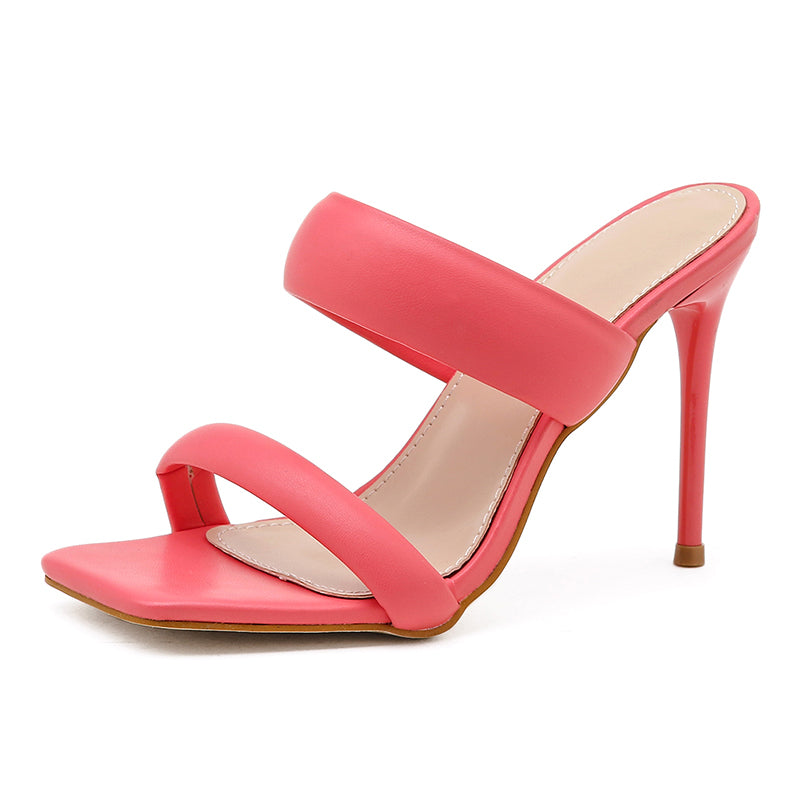 Pu summer thin heels Apparel & Accessories > Shoes peep toe shallow solid mules