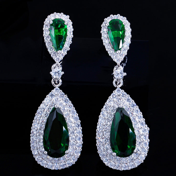 Teardrop cubic zirconia crystal royal green water drop earings luxury wedding jewelry