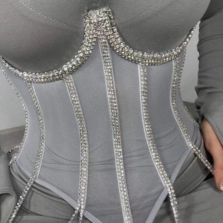 Bodysuit Crystal Tassel Clear Corset New Fashion Women Corset Top