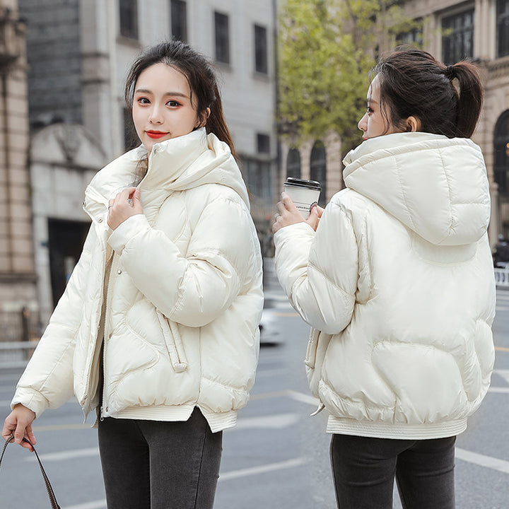 Padded coat zipper wadded stand collar hoode warm solid color jacket