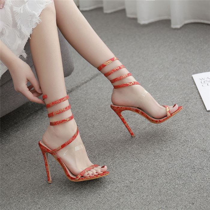 new arrival lady Apparel & Accessories > Shoes wrap around heels fashion high heel sandals