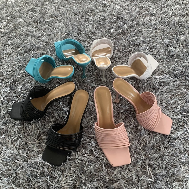 Women square toe mules thin high heels sandals Apparel & Accessories > Shoes