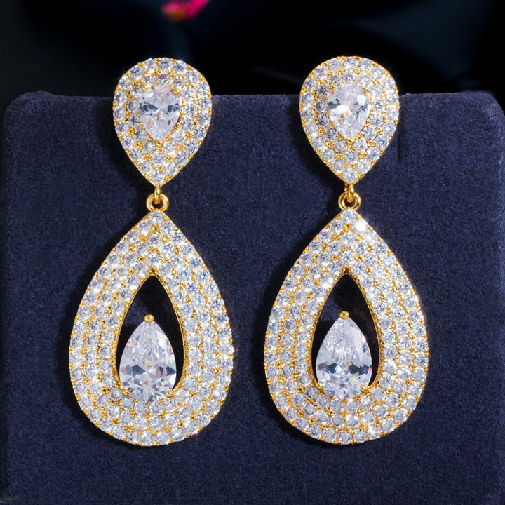 Zirconia stone 585 gold filled  dangle drop pendant earrings jewelry