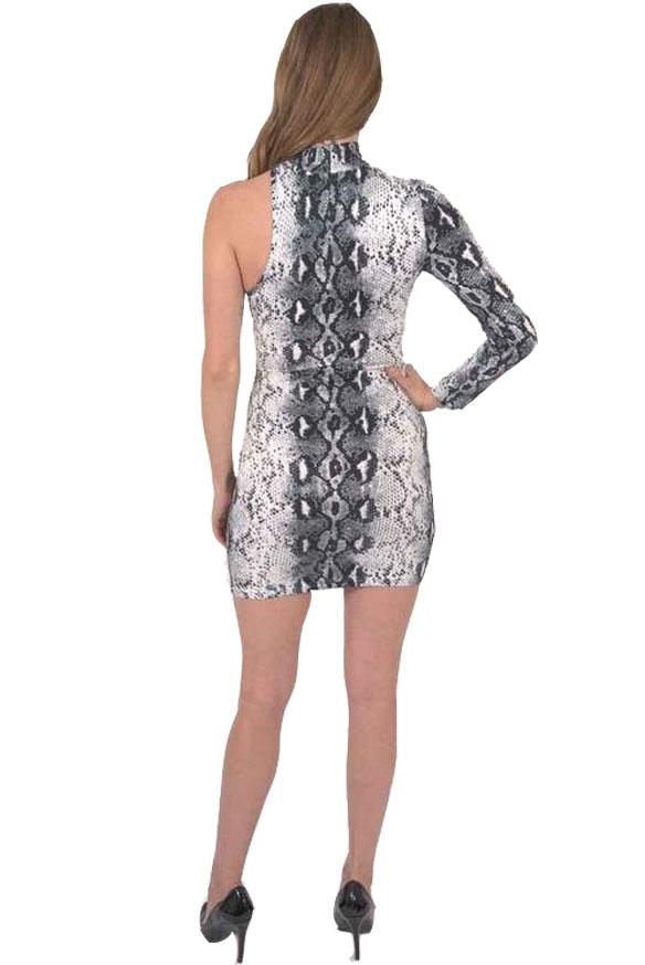 Reeves One-Sleeve Snake Print Mini Dress