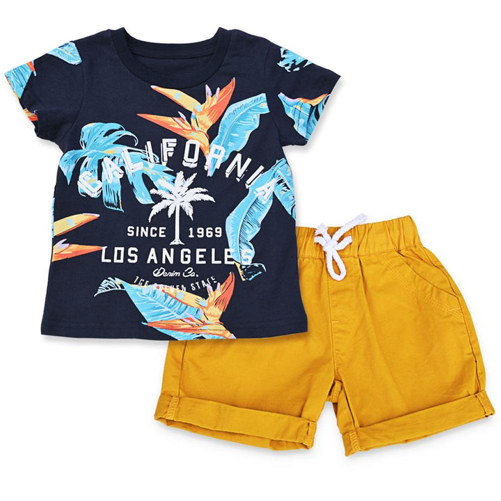 BINIDUCKLING Baby Boys Clothes Sets Summer Cotton Leaves Printed Boy Clothes Set TShirt+Shorts Kids Children Clothing Outfits