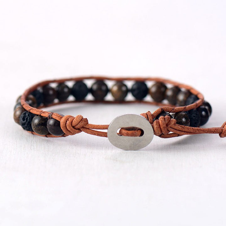 mens lava stone bronzite bracelet wrap