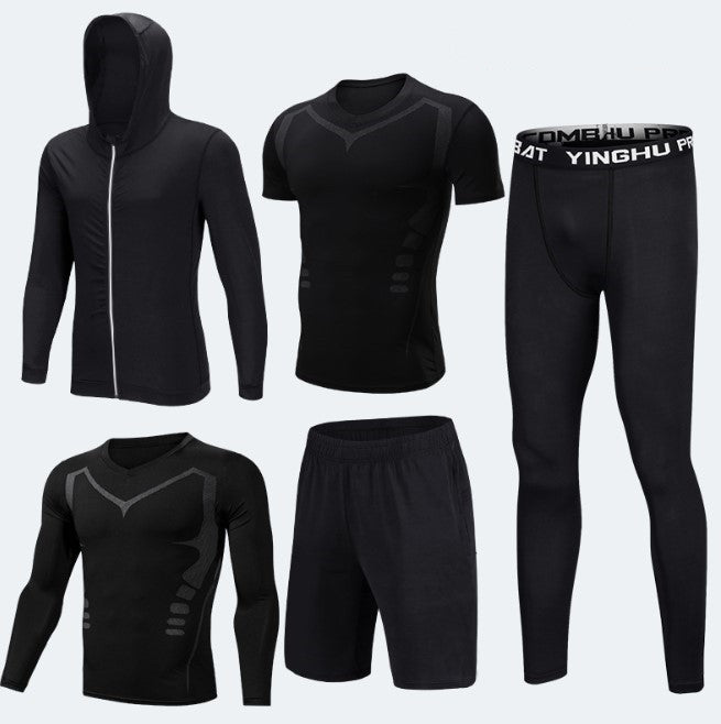 Wholesale Cheap Workout Clothes Training Men Run 5-Piece Fitness Suit